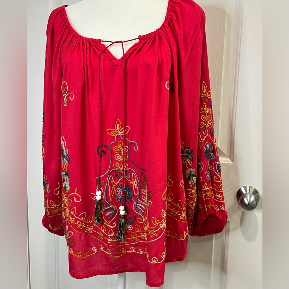 Anandas Collection Red Peasant Boho Red Embroider… - image 1
